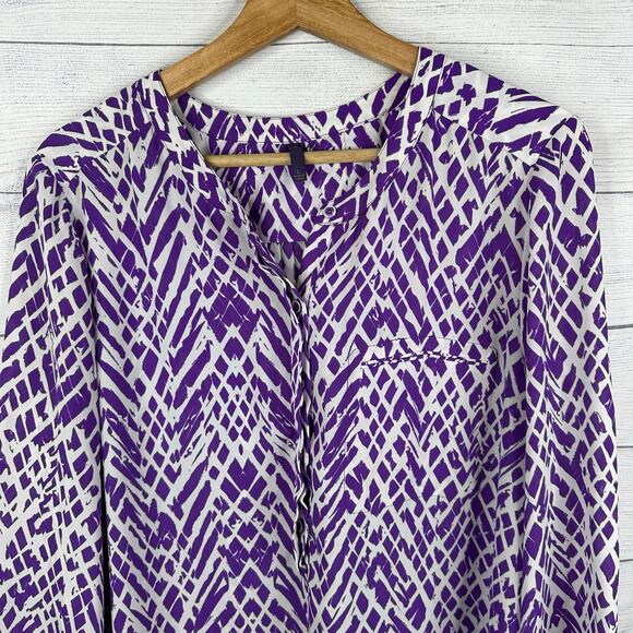 NYDJ Womens size Large Popover 3/4 Sleeve Geometric Blouse Top Purple - Picture 3 of 7